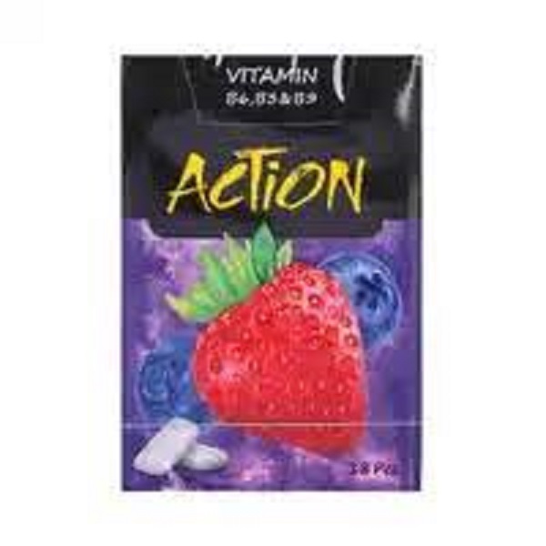 آدامس دراژه بدون شکر ویتامینه توت فرنگی بلوبری جعبه اکشن